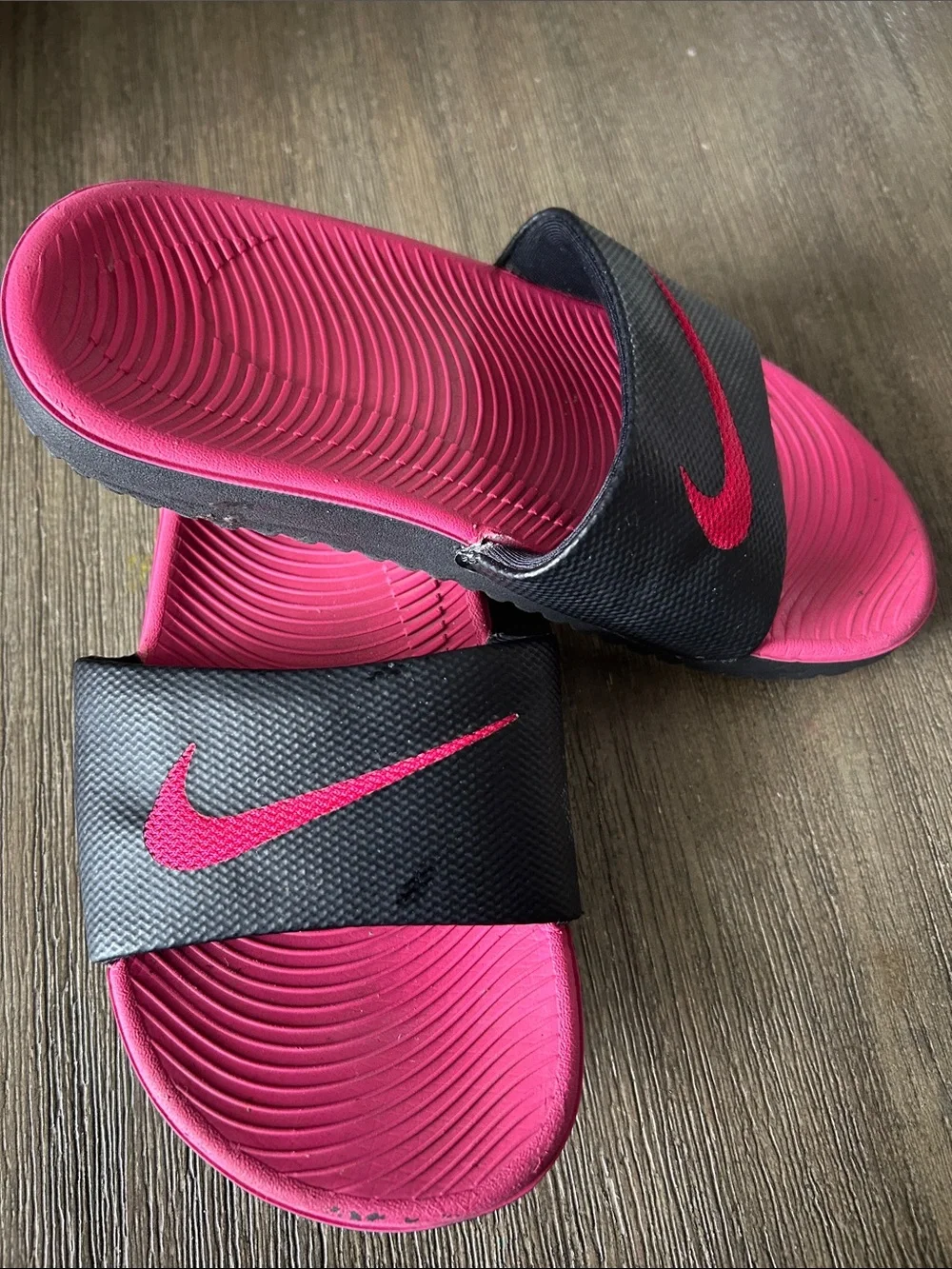 Nike Kids Hot Pink and Black Slide Sandals, Sz. 11C.